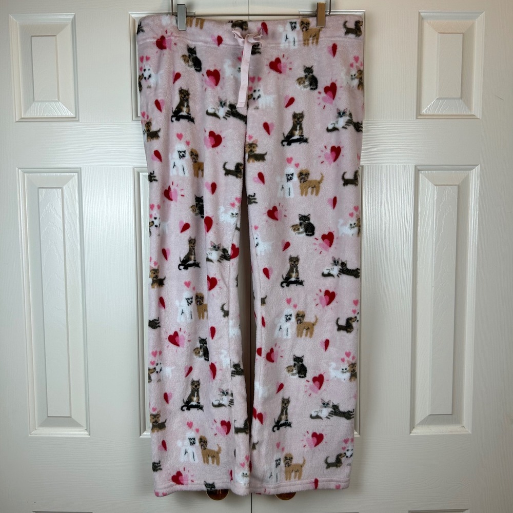 Doggie Drawings Lili Chin Pink Fleece Pajama Pants Dogs Cats XL
